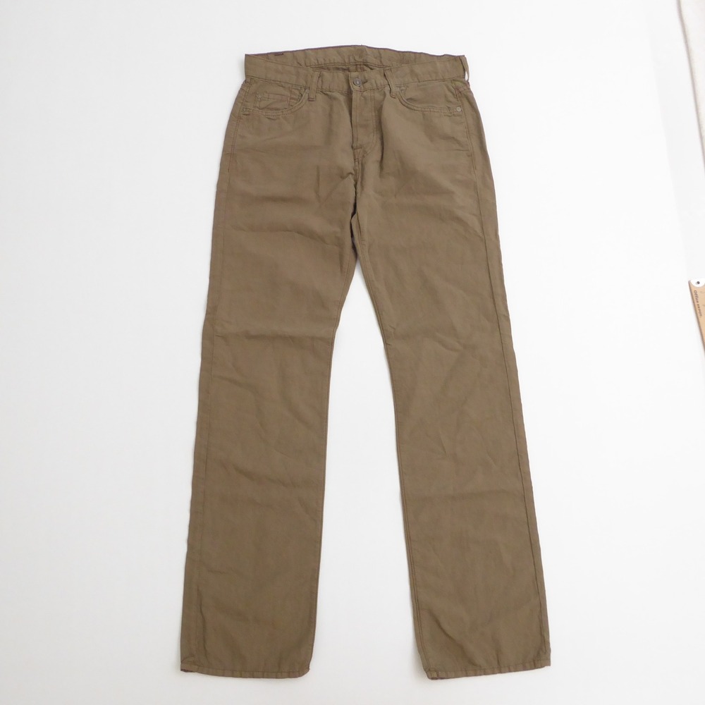 7 For All Mankind Mens Standard Straight Leg Pants Brown Cotton Linen 33 x 33
